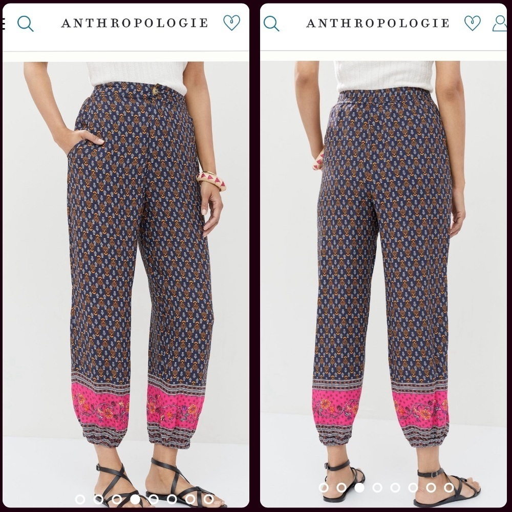 Anthropologie Jogger Pants Women's 10 High Rise Navy Floral
